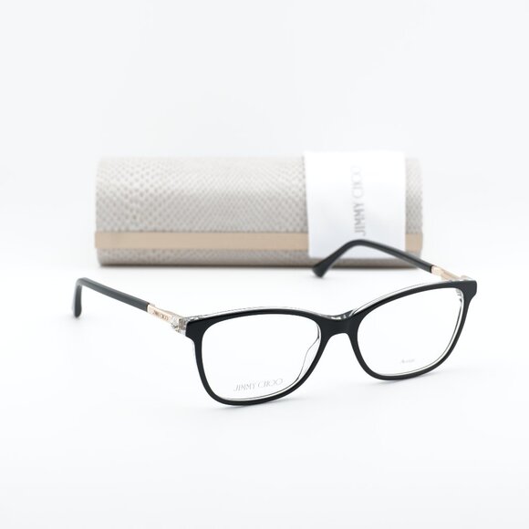 Jimmy Choo JC274 07C5 00 Rectangle 53mm Eyeglasses - Black/Crystal/Gold - Picture 1 of 10